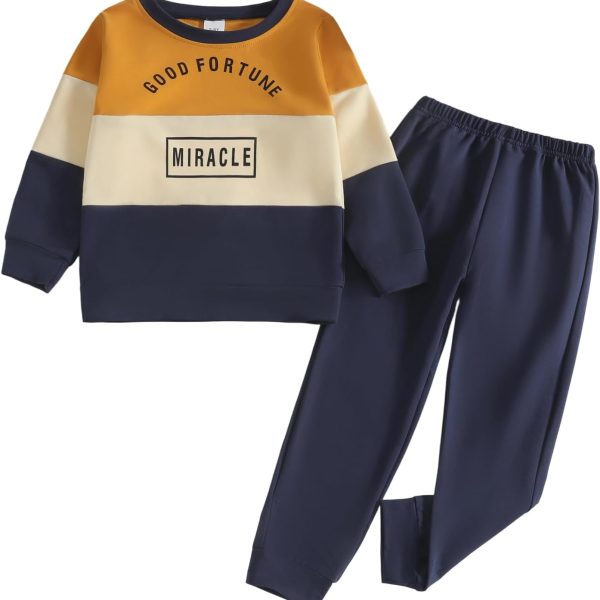 Yoxindax Toddler Kid Boy Clothe Colorblock Letter Fall Winter 2PC Outfit Set