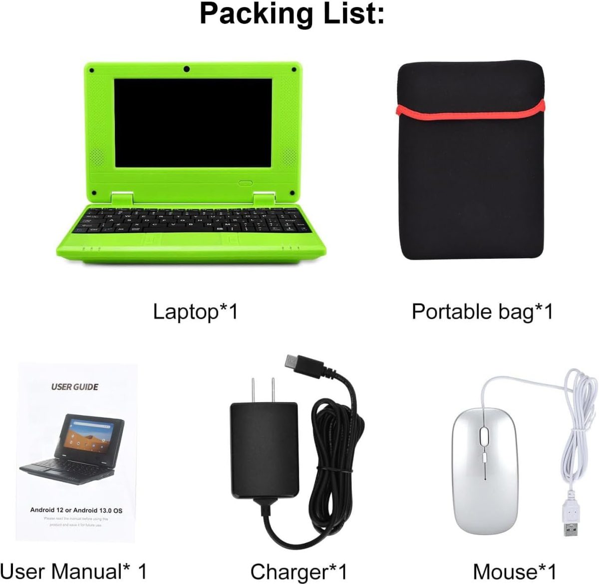 ⁦ZHAOHUIXIN 7" Portable Small Laptop, Android 12 Quad Core with 2GB RAM 32GB ROM Mini Laptop Notebook for Kids,Ideal Gift for Children 's Learning and Entertainment (Green)⁩ - الصورة ⁦6⁩