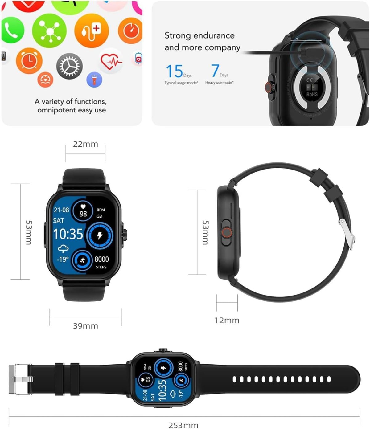 ⁦Smartwatch with Bluetooth Call 2.01" Full Touch Screen Fitness Tracker with activity tracker, Ultra-thin Design, 24/7 Health Management, Compatible with Android & iOS (Silvery/)⁩ - الصورة ⁦8⁩