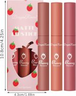 ⁦Beautishop 3Pcs Strawberry Set Matte Liquid Lipstick Makeup Set, Long Lasting Lip Gloss Non-Stick Cup is Not Easy to Fade, Waterproof Matte Lip Glaze Lipstick (A)⁩ - الصورة ⁦4⁩
