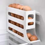 ⁦CooToly Egg Tray Organizer - Auto Rolling Fridge Egg Holder, Space-Saving Dispenser, Large Capacity for Refrigerator (White-1 Pack)⁩ - الصورة ⁦7⁩