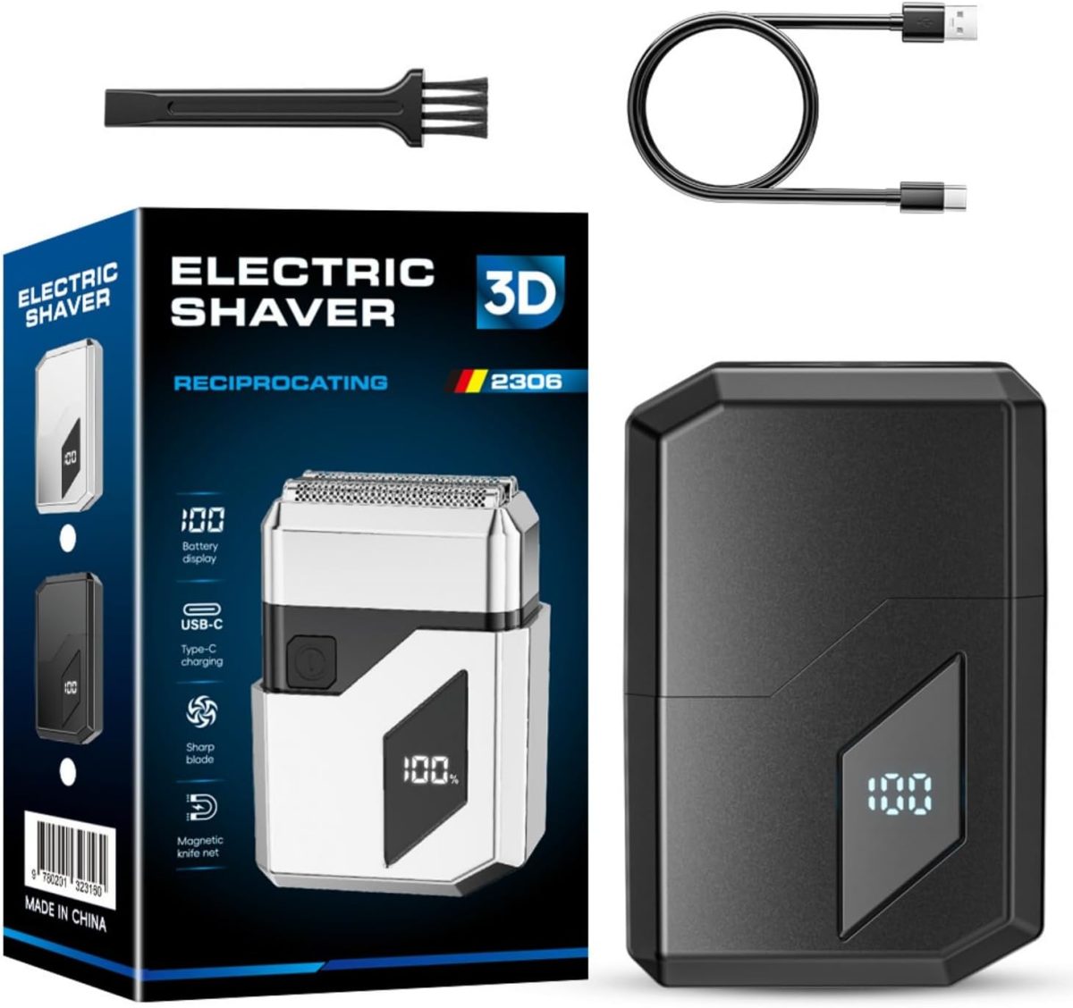 Electric Razor for Men, Mini Electric Foil Shavers, IPX6 Waterproof Wet Dry Face Razor, Portable Travel Electric Shaver, Led Display, USB Type-C Charging (Black)