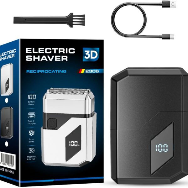 Electric Razor for Men, Mini Electric Foil Shavers, IPX6 Waterproof Wet Dry Face Razor, Portable Travel Electric Shaver, Led Display, USB Type-C Charging (Black)