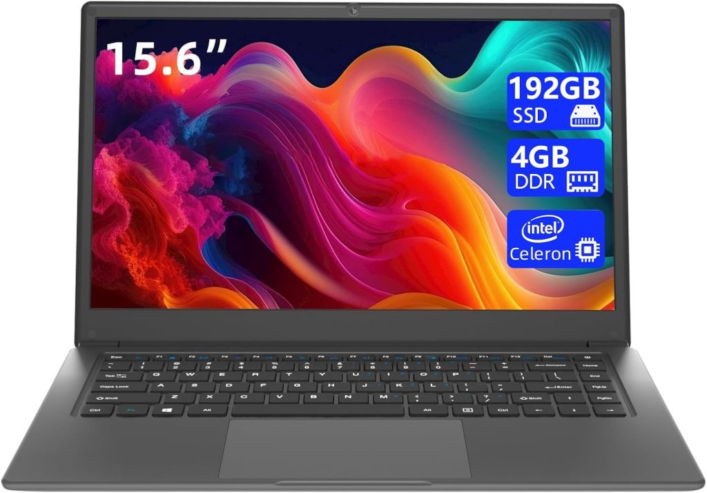 Morostron Laptop with 4GB DDR4 and 192GB SSD, 15.6 Inch Laptop with System and Quad-Core Processor, Webcam, USB 3.0, WiFi, Bluetooth 4.2, Mini HDMI, Grey