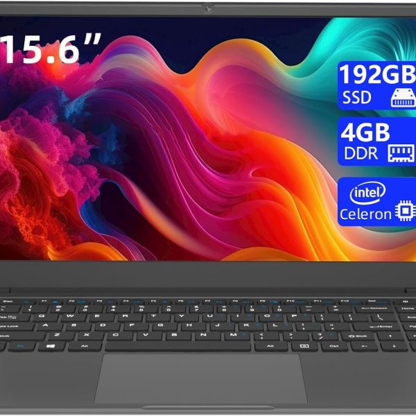Morostron Laptop with 4GB DDR4 and 192GB SSD, 15.6 Inch Laptop with System and Quad-Core Processor, Webcam, USB 3.0, WiFi, Bluetooth 4.2, Mini HDMI, Grey