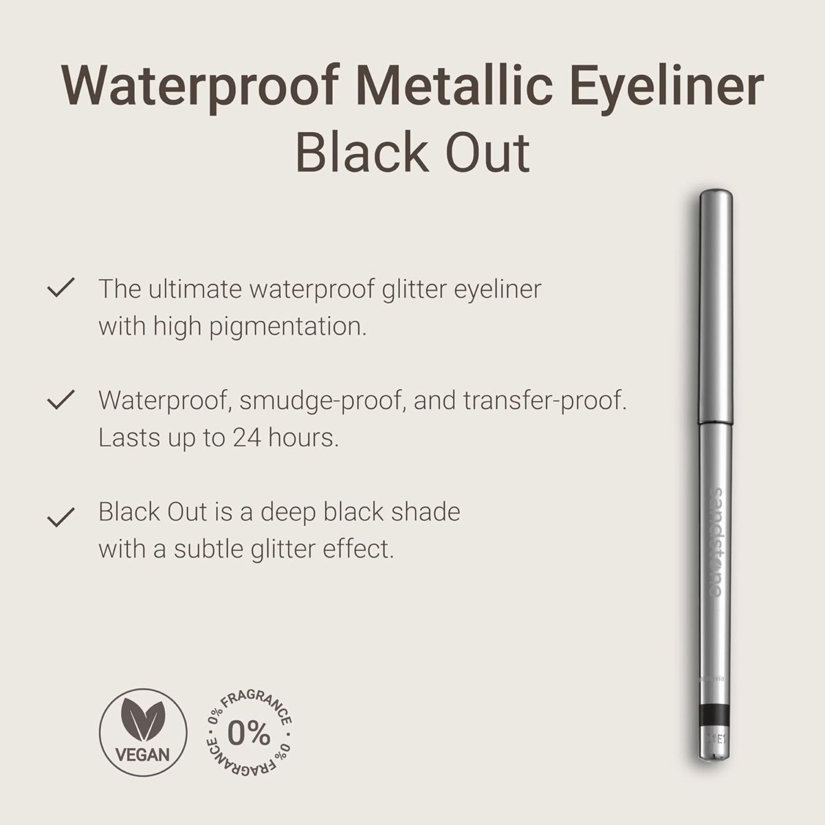 ⁦Sandstone Scandinavia Black Hypoallergenic Eyeliner Waterproof - Unscented Metallic Black Eye liner - Vegan & Cruelty Free Eye Pencil - Colored Eyeliners for Sensitive Eyes - Black Eyeliner Pencils⁩ - الصورة ⁦2⁩