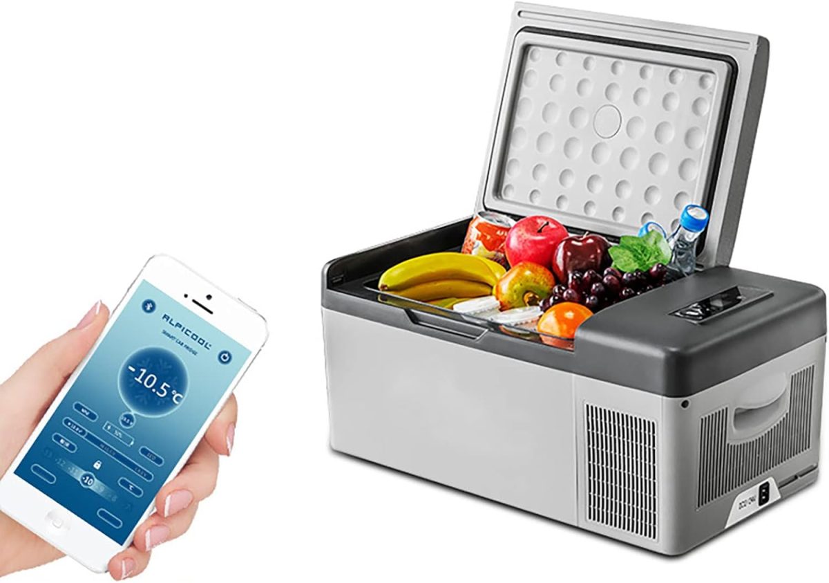 Car Fridge, 15L Portable Car Refrigerator,Phone App Adjusts The Temperature + 45° Shockproof + LED Lighting,AC+DC(/24V) Mini Fridge,For Camping, Road Trip, Picnic / -20℃ Zeenyi