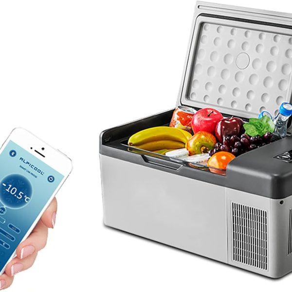 Car Fridge, 15L Portable Car Refrigerator,Phone App Adjusts The Temperature + 45° Shockproof + LED Lighting,AC+DC(/24V) Mini Fridge,For Camping, Road Trip, Picnic / -20℃ Zeenyi
