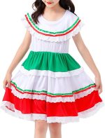IKADEX Girls Mexican Dress Flounce Collar Rainbow Striped Cinco de Mayo Día de Muertos Dress