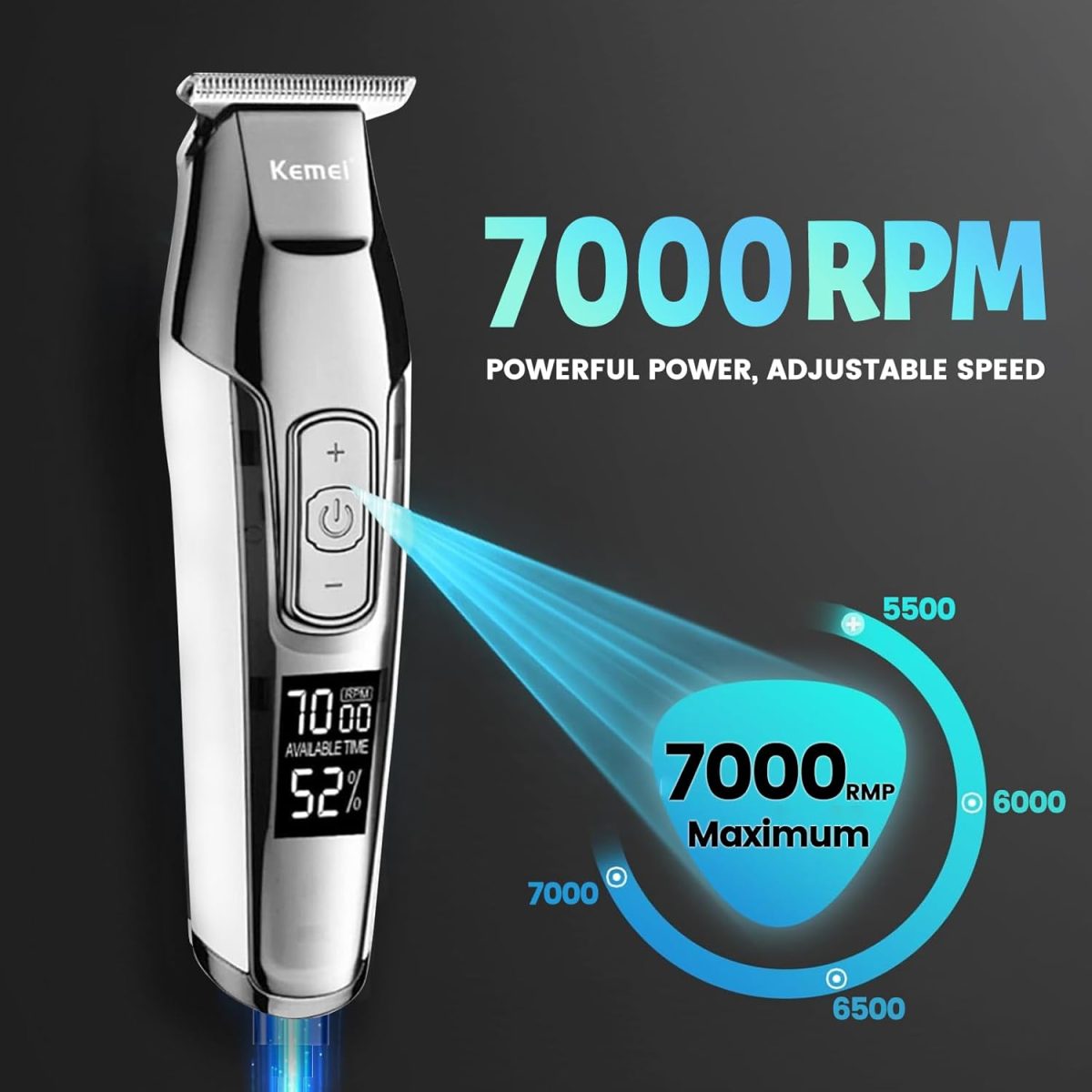 ⁦KEMEI Trimmer Cordless Hair Clipper for Men Professional Electric Beard Trimmers Barber Hair Cuttings Kit, Zero Gapped T Blade Detailers Trimmers for Men, KM-5027⁩ - الصورة ⁦2⁩