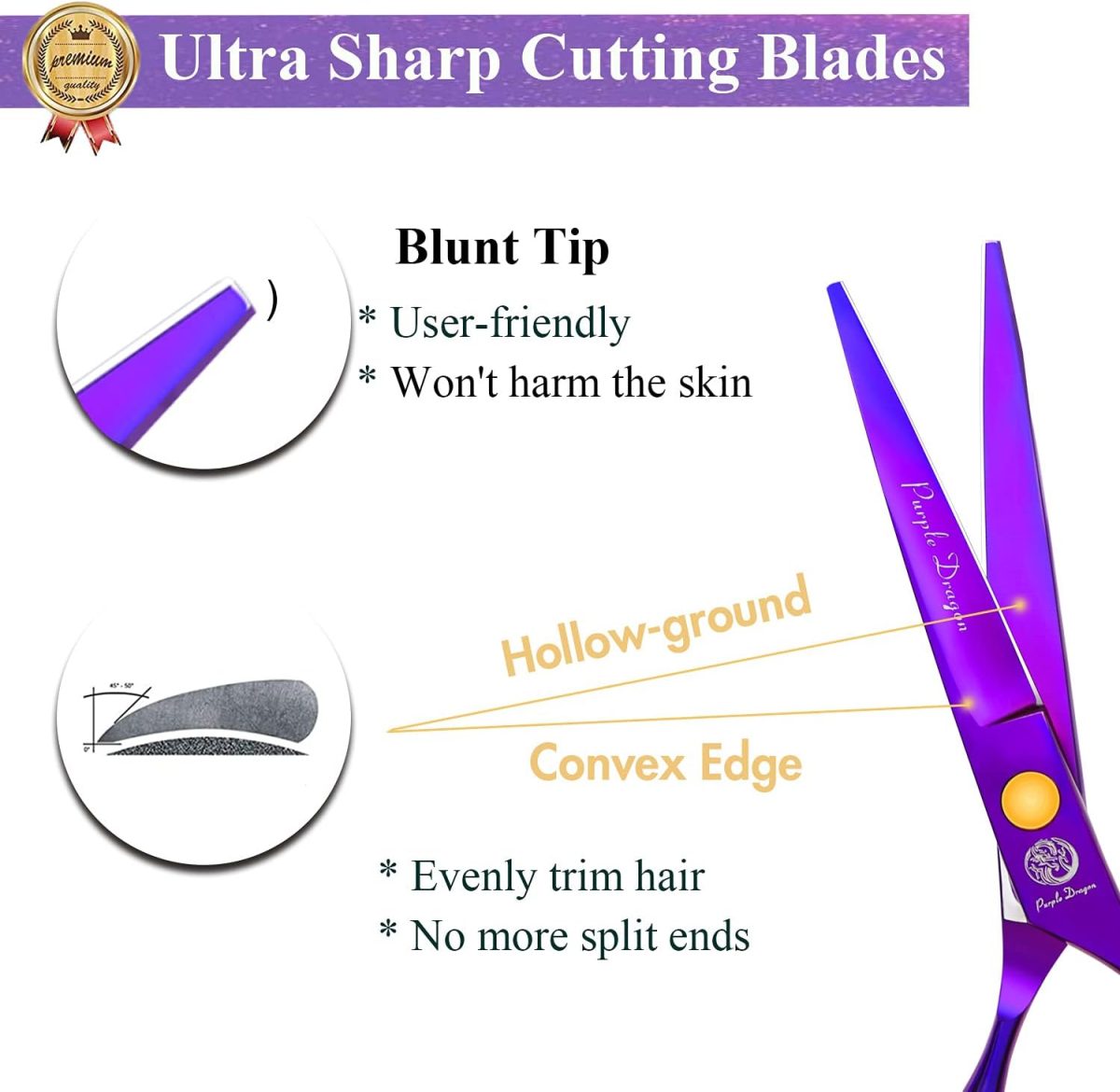 ⁦Purple Dragon 5.5 inch Hair Cutting Scissors Set with Razor, Leather Scissors Case, Barber Hair Cutting Shears Hair Thinning/Texturizing Shears for Professional Hairdresser or Home Use ()⁩ - الصورة ⁦2⁩