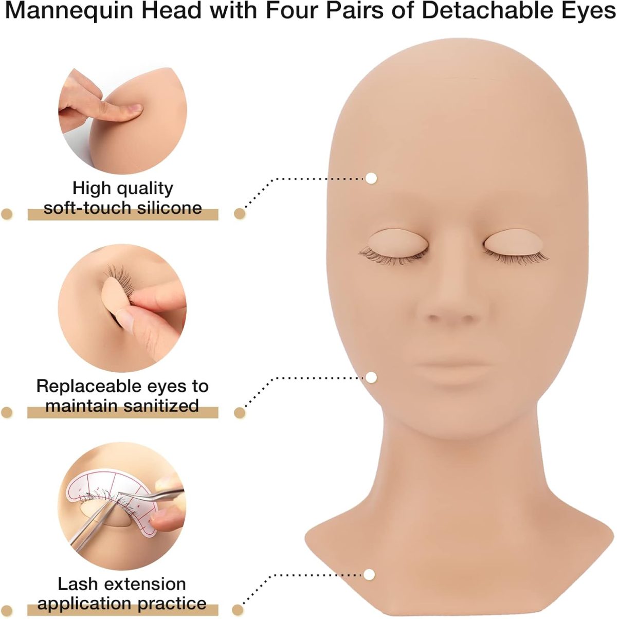 ⁦LASHVIEW Eyelash Extension Kit,Professional Eyelash Mannequin Head Kit with 4pc Removable Eyelids, Lash Kit for Eyelash Extensions Beginners,Training Makeup and Eyelash Graft⁩ - الصورة ⁦4⁩