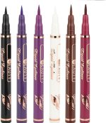 6 Pcs Eyeliner, Black Blue Violet Nordic Purple White Red Brown Liquid Wing Stamp Eye Pencil Makeup Color for Woman