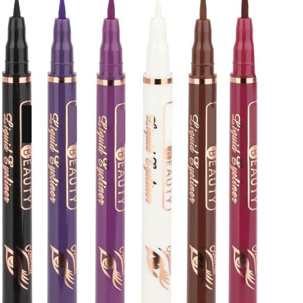 6 Pcs Eyeliner, Black Blue Violet Nordic Purple White Red Brown Liquid Wing Stamp Eye Pencil Makeup Color for Woman