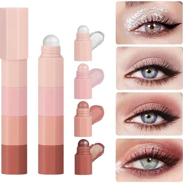4 in 1 Waterproof Smudge-Free High-gloss Silkworm Bare-Faced Makeup Eyeshadow Pencil Four-Section Pearlescent Eyeshadow Set Glitter Eyeliner Makeup