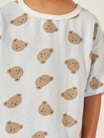 ⁦Styli Boys Teddy Print Cotton T-Shirt And Shorts Set⁩ - الصورة ⁦4⁩
