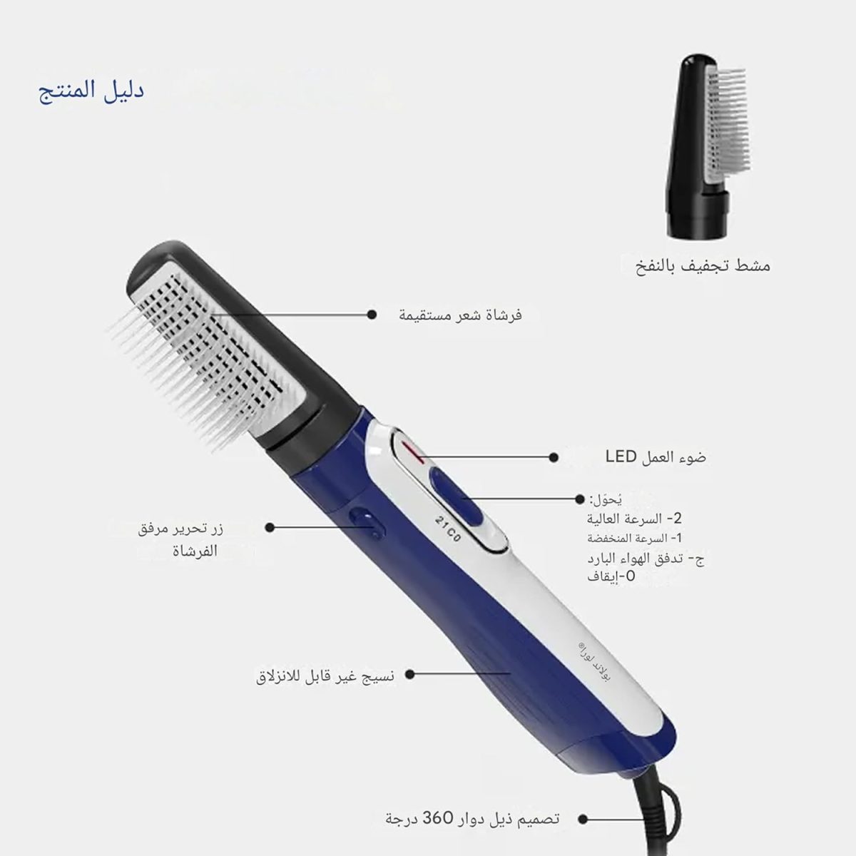⁦Hair Styling Hair Dryer 1200 Watt 1 Brush⁩ - الصورة ⁦4⁩