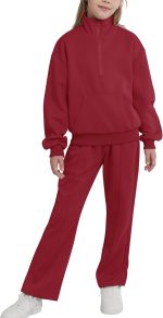 WISREMT Girls Sweatsuit 2 Piece Fall Outfits Clothing Set Kids Teen Pullover Sweatshirt & Sweatpants Tracksuit Top Pants Set