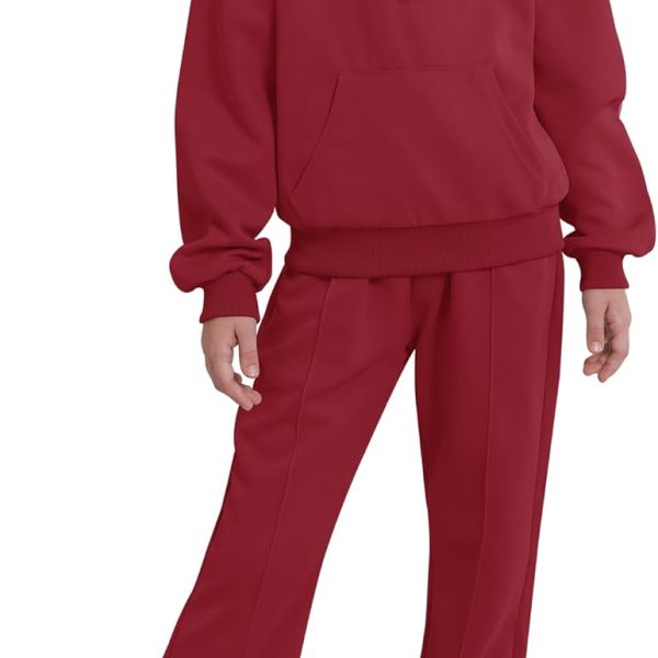 WISREMT Girls Sweatsuit 2 Piece Fall Outfits Clothing Set Kids Teen Pullover Sweatshirt & Sweatpants Tracksuit Top Pants Set