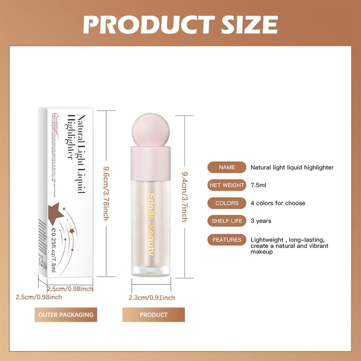 ⁦Erinde Liquid Highlighter Makeup, Shimmer Cream Highlighter, Natural Light Face Highlighter, Brightening Liquid Highlight, Face Body Glow Makeup, Glow Drops Makeup, Glitter Highlighter Makeup⁩ - الصورة ⁦7⁩