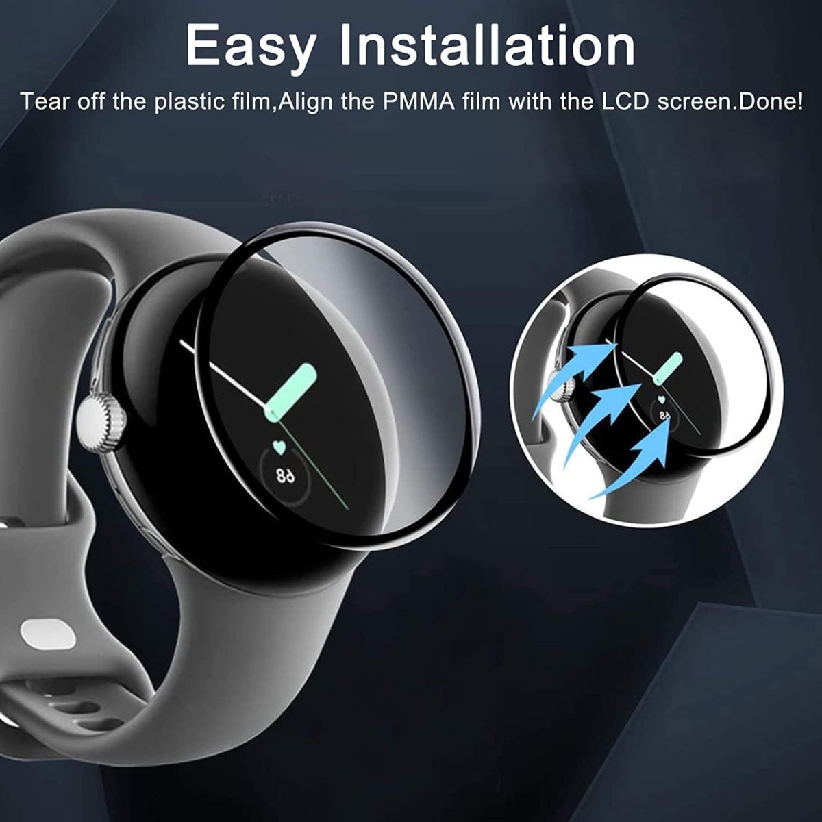 ⁦T Tersely 【3 Pack】 Screen Protector for Google Pixel Watch 3 41mm/45mm, Clear PMMA Curved Film, Soft Protective Full Coverage Film Accessories Compatible with Google Pixel Watch 3 2024 (41mm)⁩ - الصورة ⁦6⁩