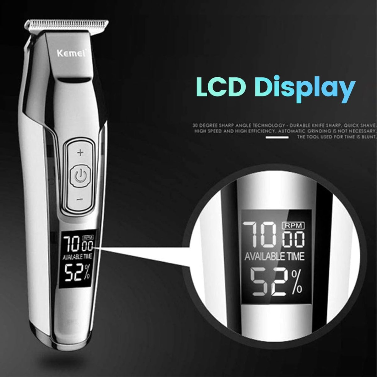 ⁦KEMEI Trimmer Cordless Hair Clipper for Men Professional Electric Beard Trimmers Barber Hair Cuttings Kit, Zero Gapped T Blade Detailers Trimmers for Men, KM-5027⁩ - الصورة ⁦3⁩