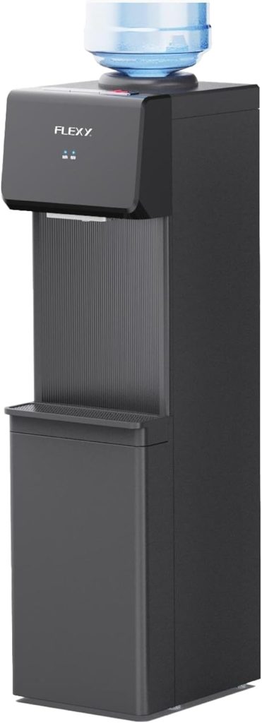 FLEXY® Top Loading Water Dispenser – 3 Push Taps (Hot, Cold & Normal), German Tech, SS Tank, Storage Cabinet, Compressor Cooling, Auto Temp Control, Overheat Protection, 2-Yr Warranty (Black)