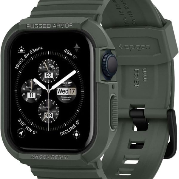 Spigen Rugged Armor PRO designed for Apple Watch Band with Case for Series 9/8/7 (45mm) and Series SE2/6/SE/5/4 (44mm) - Military Green