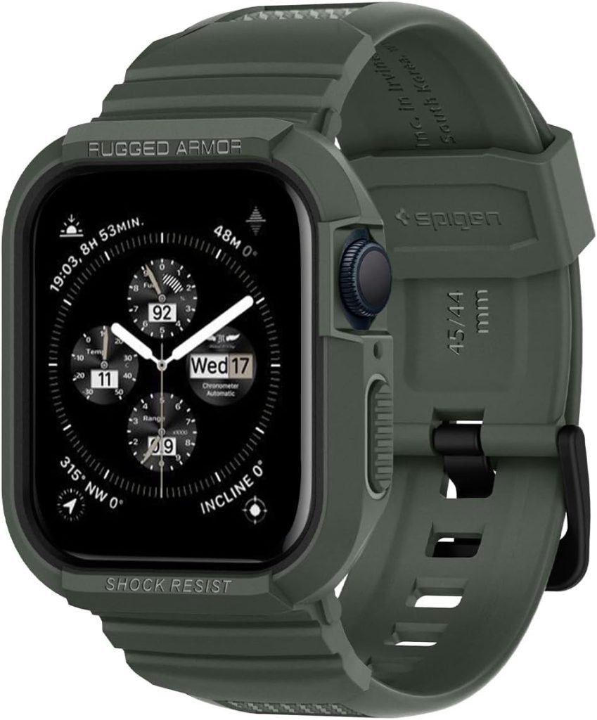 Spigen Rugged Armor PRO designed for Apple Watch Band with Case for Series 9/8/7 (45mm) and Series SE2/6/SE/5/4 (44mm) - Military Green