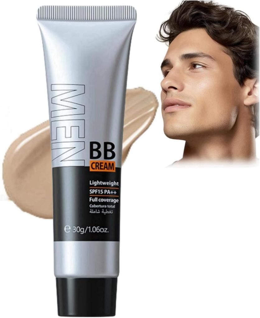 Hydrating Men BB Cream, Full-Coverage Foundation Concealer, Face Makeup for All Skin Types, Evens Skin Tone, Oil Control and Cover Flaws