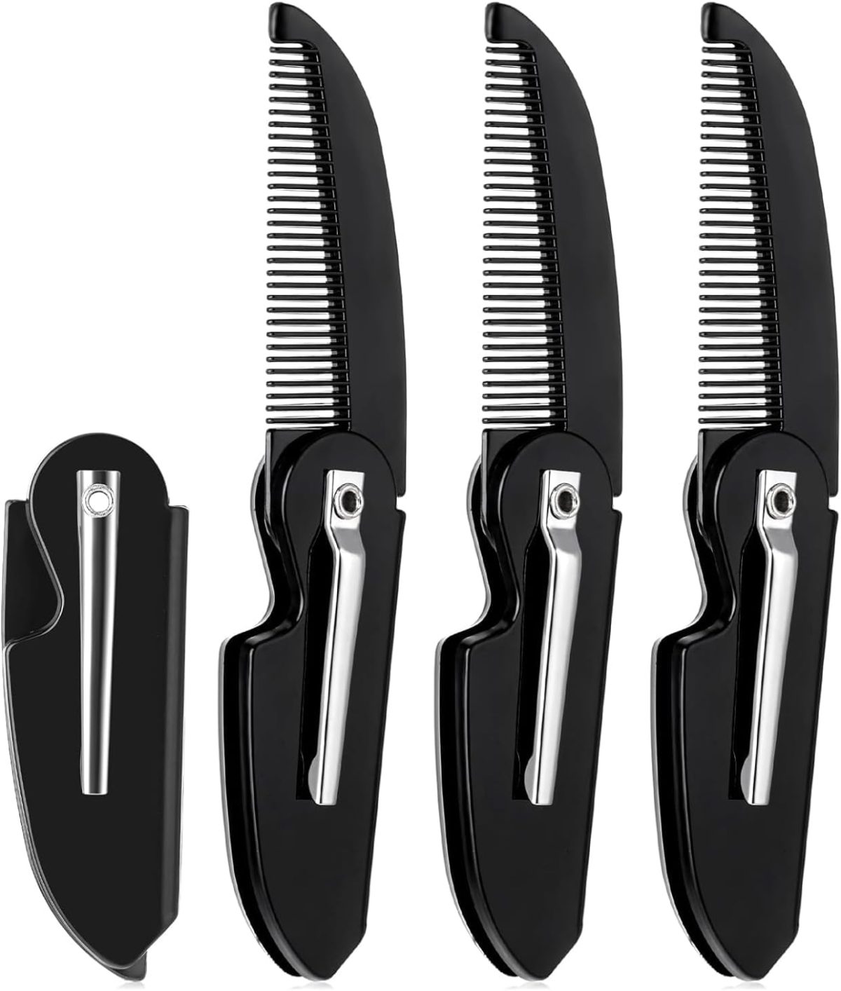 ALMEKAQUZ 4Pcs Folding Beard Comb,Portable Men's Beard Comb,Pocket Folding Comb,Travel Comb,Portable Beard Comb with Clip,Men's Beard Hair Care Styling Grooming (Black)