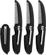 ALMEKAQUZ 4Pcs Folding Beard Comb,Portable Men's Beard Comb,Pocket Folding Comb,Travel Comb,Portable Beard Comb with Clip,Men's Beard Hair Care Styling Grooming (Black)