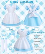 ⁦BIQIQI Princess Costumes for Girls, Blue Princess Dress Fancy Dress with White Apron and Headband, Girls Dressing Up Costumes, Halloween Birthday Party Cosplay Outfit for Kid,Size 130cm-150cm⁩ - الصورة ⁦7⁩