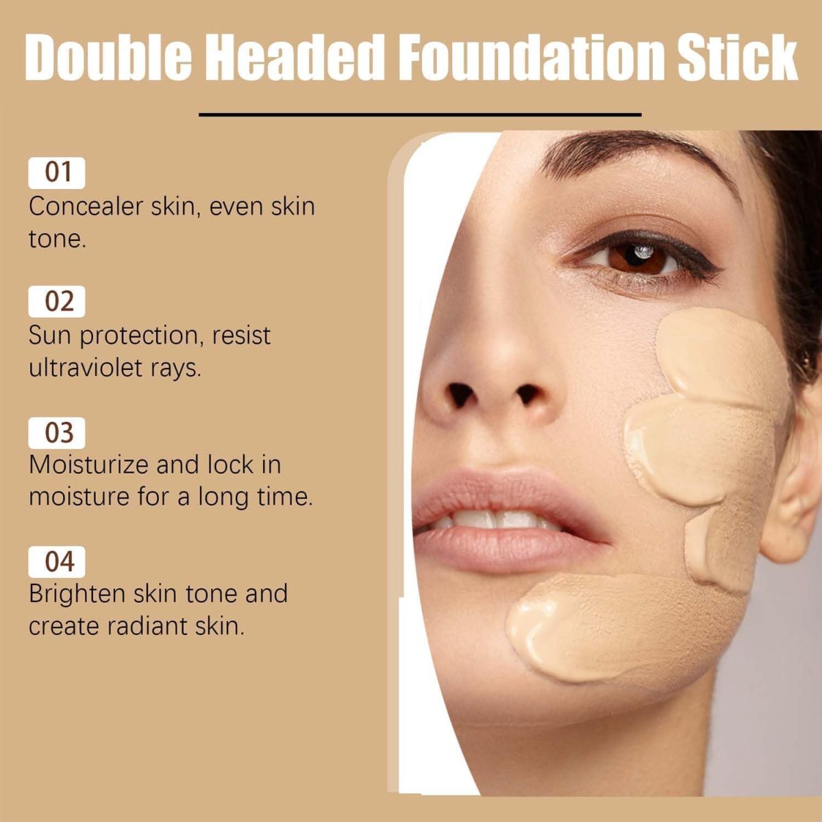 ⁦2025 NEW Vivien Beauty Foundation Stick - Vivien Beauty, 2 in 1 Vivienbeauty Foundation, Vivien Foundation Stick, Hydrating Lightweight Foundation Stick with Brush For All Skin Types (#01, 1pc)⁩ - الصورة ⁦2⁩