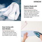 ⁦HITACHI – 9kg Front Load Washing Machine – Steam Wash, Stain Removal, 16 Programs, 5 Star Energy Rating – Inverter Motor, Anti-Wrinkle, Touch LED Panel – Silver⁩ - الصورة ⁦5⁩