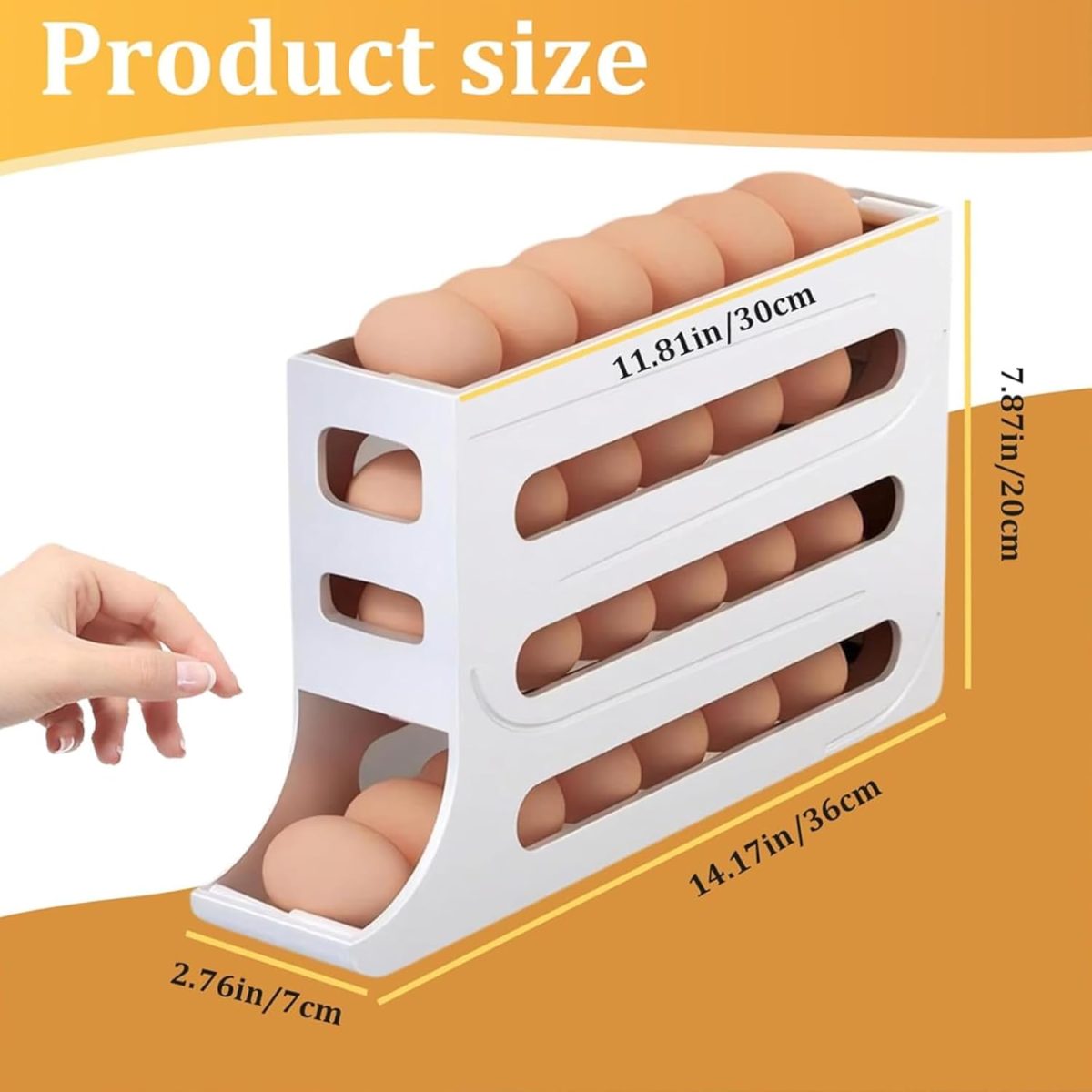 ⁦CooToly Egg Tray Organizer - Auto Rolling Fridge Egg Holder, Space-Saving Dispenser, Large Capacity for Refrigerator (White-1 Pack)⁩ - الصورة ⁦2⁩