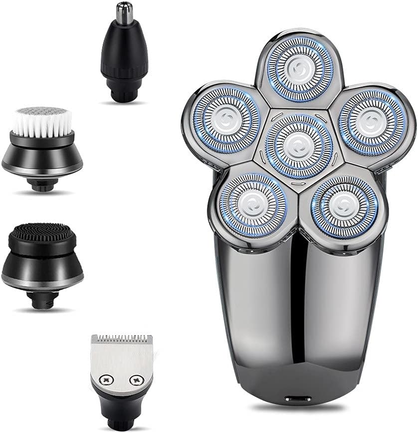 Arabest Electric Shaver for Men, Upgrade 5-in-1 Bald Head Shaver Cordless LED Mens Electric Razor IPX7 Waterproof Wet Dry Rotary Shaver Grooming Kit with Beard Clippers Nose Trimmer, Type-C Charge