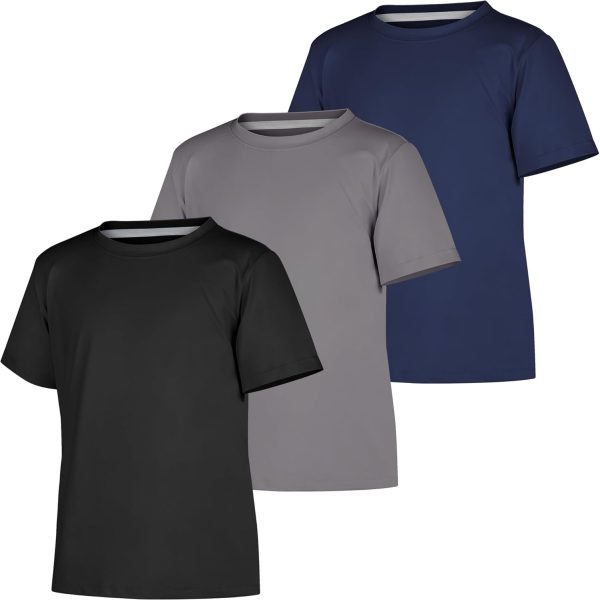 BIG ELEPHANT 3-Pack Kids UPF 50+ Dry Fit Athletic Short Sleeve T-Shirts, Loose Fit Tops for Boys and Girls, Sizes 3T to Youth