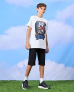 ⁦REDTAG Senior Boys White Skate Board Print T-Shirt⁩ - الصورة ⁦2⁩