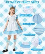 ⁦BIQIQI Princess Costumes for Girls, Blue Princess Dress Fancy Dress with White Apron and Headband, Girls Dressing Up Costumes, Halloween Birthday Party Cosplay Outfit for Kid,Size 130cm-150cm⁩ - الصورة ⁦4⁩