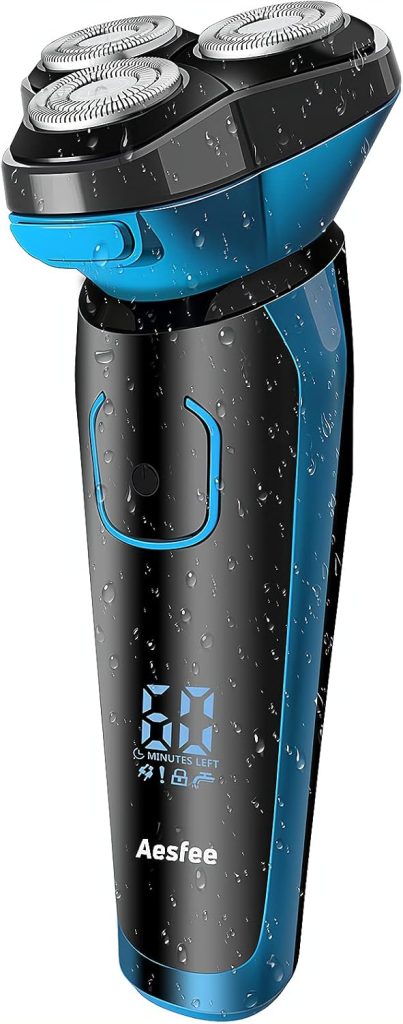Aesfee Electric Shaver for Men Waterproof Wet and Dry, Men's Electric Razor Cordless Rechargeable 3D Rotary Electric Shaving Razors with Pop-up Trimmer, LCD Display, Travel Lock