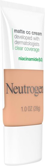 ⁦Neutrogena Clear Coverage Flawless Matte CC Cream, Full-Coverage Color Correcting Cream Face Makeup with Niacinamide (b3), Hypoallergenic, Oil Free & Fragrance Free, Sand, 1 oz⁩ - الصورة ⁦5⁩