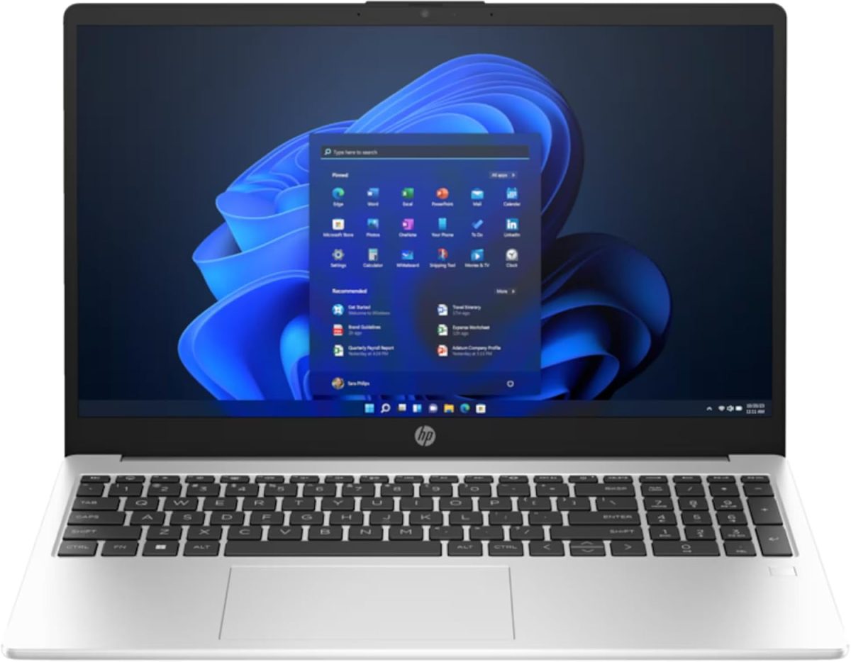 ⁦HP Laptop | 15.6 Inch FHD Display | Intel Core i7-1355U | 16 GB DDR4 RAM | 512 GB SSD | Intel Iris Xe | Windows 11 Pro | QWERTZ Keyboard | Natural Silver | Office 2024 | Wireless Mouse & NBP Bag⁩ - الصورة ⁦2⁩