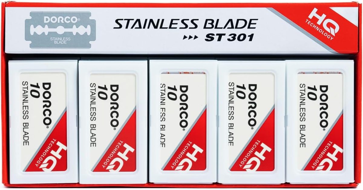 Dorco Double Edge Razor Blades â€“ Stainless Steel, Dispenser Box with Used Blade Disposal Area, 14/16â€ x 1-11/6â€, for Hair Stylists and Barbers, D212, 10 Count (Pack of 10)