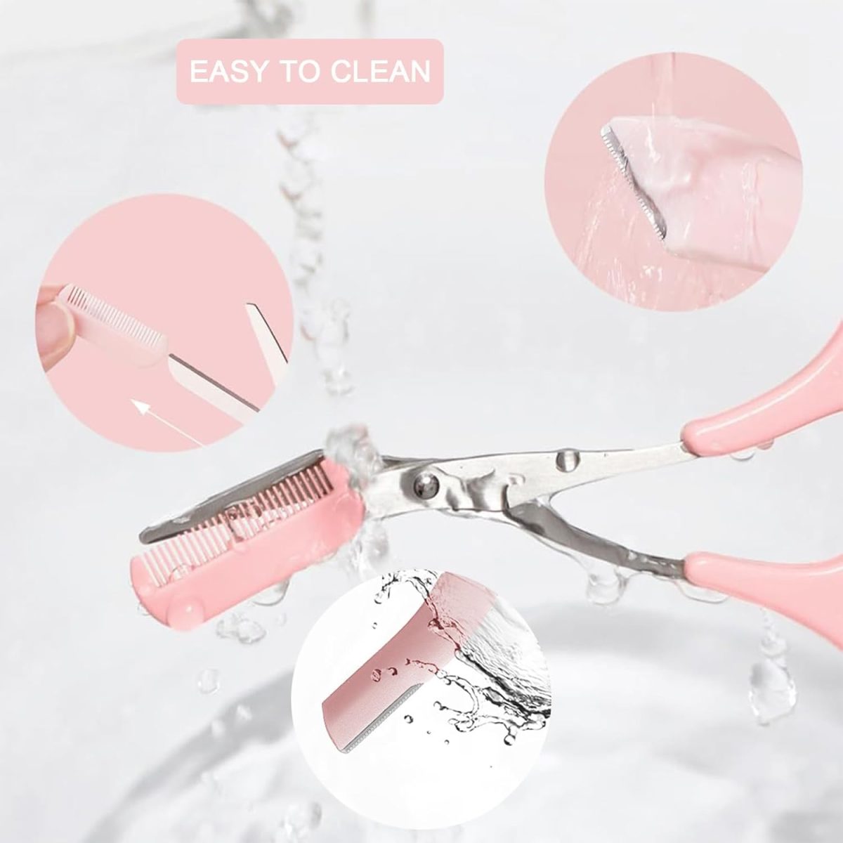 ⁦Bukela 3 Pcs Eyebrow Trimmer Set Lamination Kit with Comb Scissors Curved Straight Razors All in One Beauty Tools for Men Women Pink⁩ - الصورة ⁦5⁩