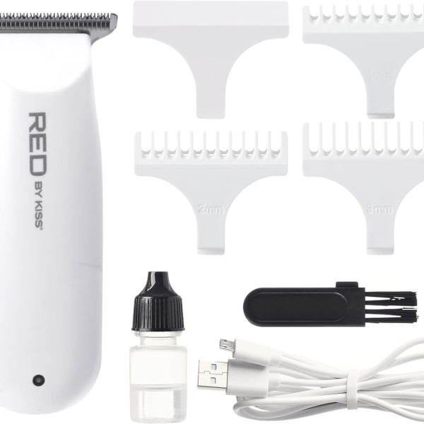 Red by Kiss Hair Clipper, Mini Cordless Hair Trimmer, Long Lasting Hair Cutting Kit, USB-C Rechargeable Haircut Beard Trimming Clippers for Men Women Kids, Portable Grooming Kit (White)