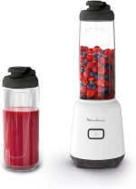 MOULINEX Personal Blender|Mix & Move Mini | 2 To-Go Bottles in Premium Tritan|SpaceSaving Compact Design|Easy-Cleaning Removable Blades|300 W| SingleButton Control|White|2 Years warranty LM15F127
