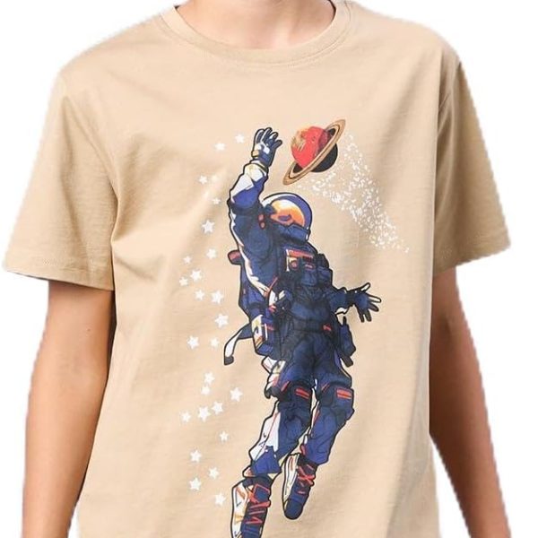 REDTAG Senior Boys Beige Astronaut Print T-Shirt