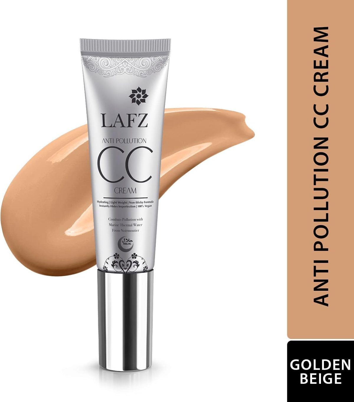 ⁦LAFZ Halal Golden Beige Anti-pollution Cc Cream, Non-sticky Formula for Long-lasting Radiant Finish, Marine Thermal Water From Noirmoutier, France Made in Italy⁩ - الصورة ⁦8⁩