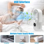 ⁦Bladeless Fan, Yakiter Portable Fan with 6 Speeds, Small Personal Cooling Fan with Humidifier with LED Light, USB Multifunctional Timing Conditioning Fan Quiet Table Fan for Home, Office (White)⁩ - الصورة ⁦3⁩